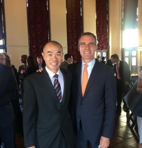 With Mayor of Los Angles Eric Garcetti. Founders of Garuda Promo