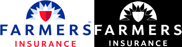 Farmers Insurance brand guidelines provide color and black/white logos for different usages.