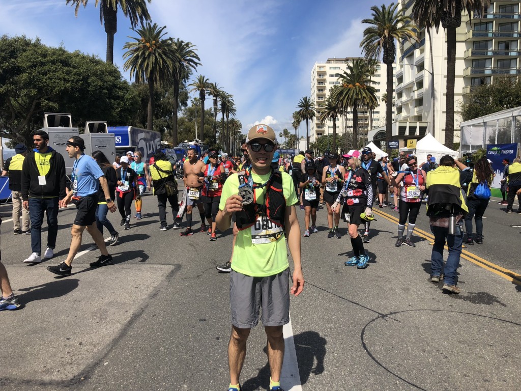 Swire at the finish line of LA Marathon