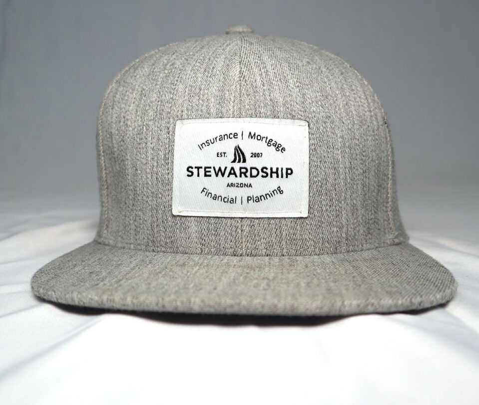 Grey Wool Hat Snapback with woven patch