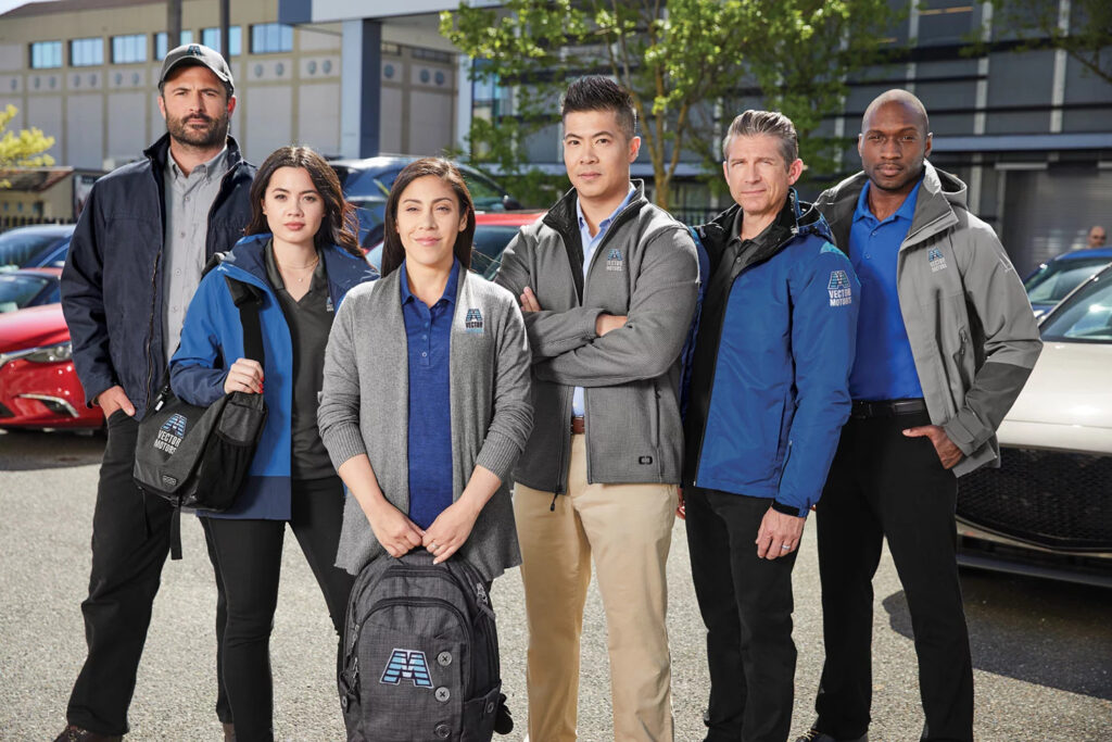 employees wearing corporate branded apparel