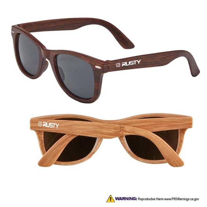 woodgrain sunglasses with one color logo